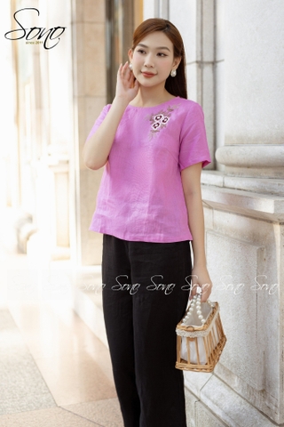 SONO - Áo linen thêu 3 hoa vai