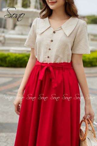 SONO - Áo chất linen trơn cổ bẻ
