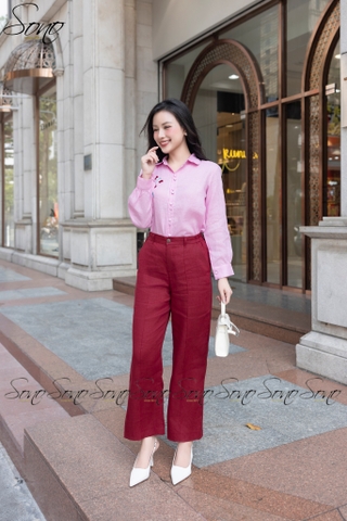 SONO - Áo sơ mi linen dài tay thêu chuồn chuồn
