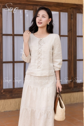 SONO - Áo linen tay lỡ cột dây trước