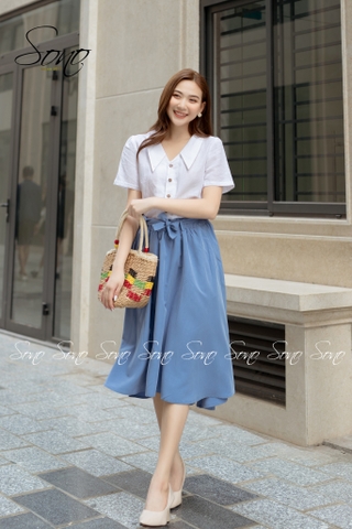 SONO - Áo chất linen trơn cổ bẻ