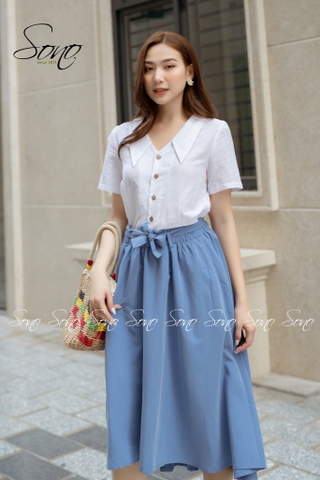 SONO - Áo chất linen trơn cổ bẻ