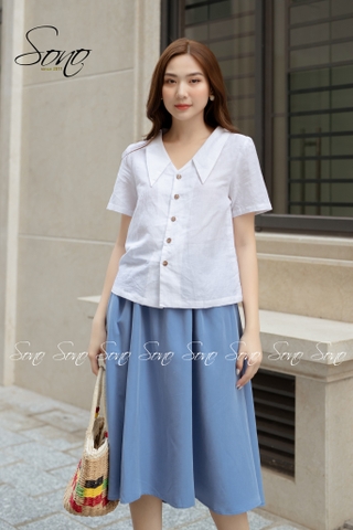 SONO - Áo chất linen trơn cổ bẻ