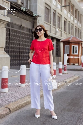 SONO - Áo linen có tay thêu chuồn chuồn