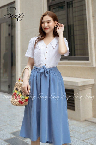 SONO - Áo chất linen trơn cổ bẻ