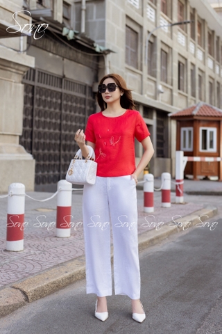 SONO - Áo linen có tay thêu chuồn chuồn