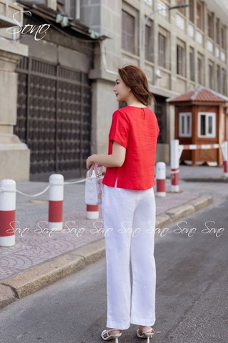 SONO - Áo linen có tay thêu chuồn chuồn