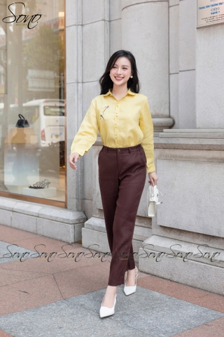 SONO - Áo sơ mi linen dài tay thêu chuồn chuồn