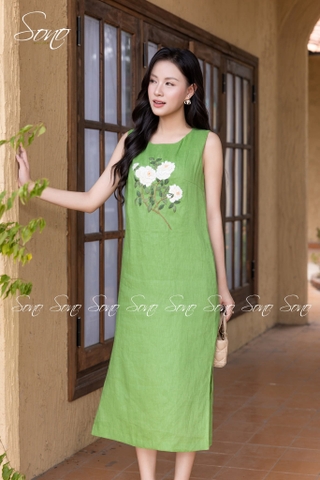 SONO - Đầm linen thêu 3 hoa to