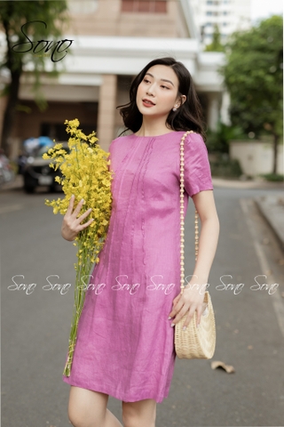 SONO - Đầm chất liệu linen chạy li form suông trẻ trung