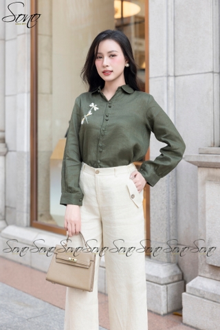 SONO - Quần dài linen nắp túi xéo