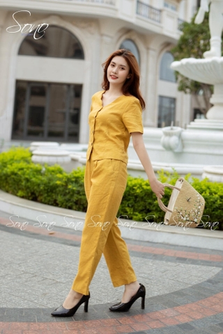 SONO - Bộ dài linen cổ lượn sóng