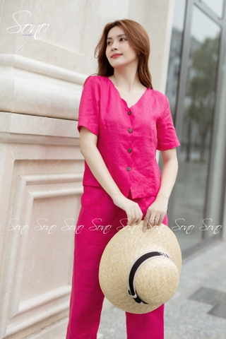 SONO - Bộ dài linen cổ lượn sóng
