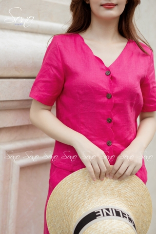 SONO - Bộ dài linen cổ lượn sóng