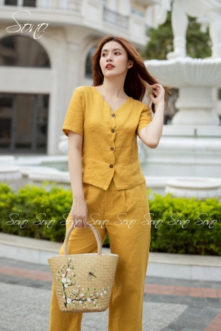 SONO - Bộ dài linen cổ lượn sóng