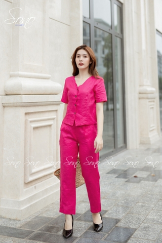SONO - Bộ dài linen cổ lượn sóng