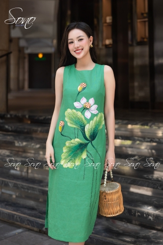 SONO - Đầm linen vẽ hoa sen