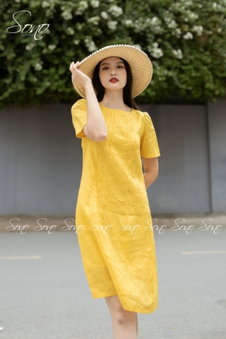 SONO - Đầm chất liệu linen chạy li form suông trẻ trung