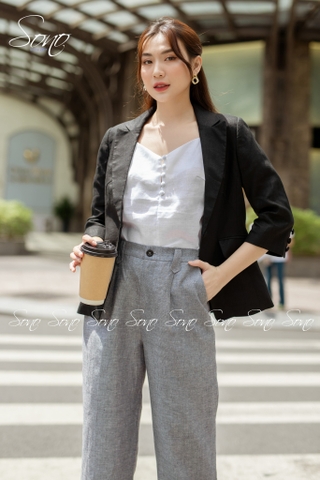 SONO - Áo vest linen tay lỡ nút bọc