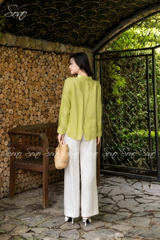 SONO - Áo sơ mi linen thêu hoa bên ngực