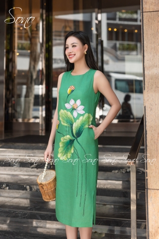 SONO - Đầm linen vẽ hoa sen