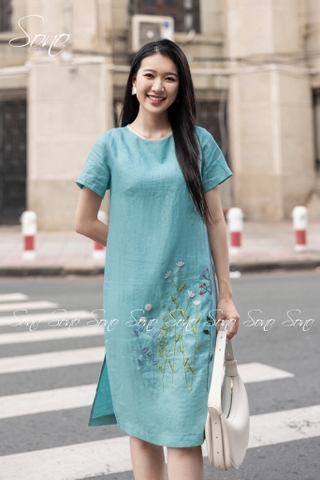 SONO - Đầm linen ren cổ thêu hoa