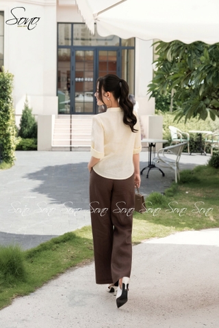SONO - Áo linen xếp ly cổ tàu