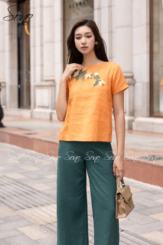 SONO - Áo linen thêu cành hoa rũ