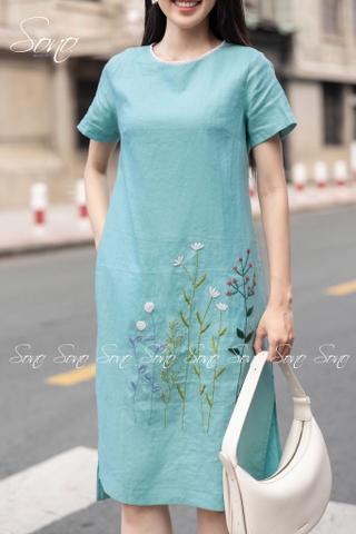 SONO - Đầm linen ren cổ thêu hoa