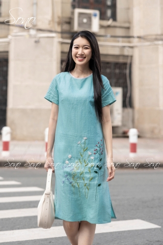 SONO - Đầm linen ren cổ thêu hoa