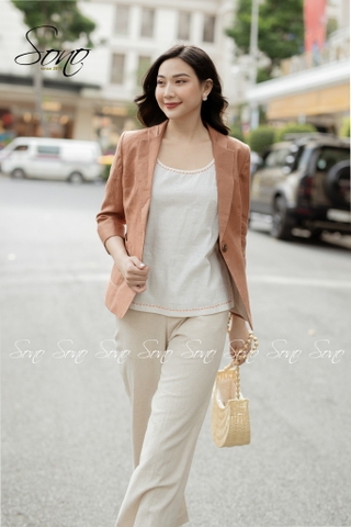 SONO - Áo vest linen chỉ nổi 2 lớp