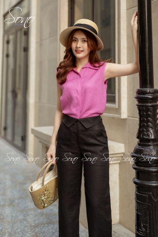 SONO - Quần dài linen bản lưng lật