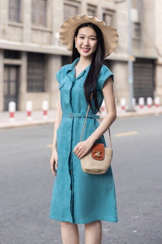 SONO - Đầm sơ mi linen 4 túi trước