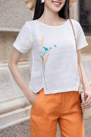 SONO - Áo linen thêu bông lúa