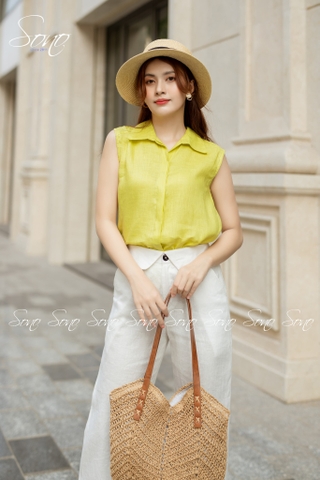 SONO - Quần dài linen bản lưng lật