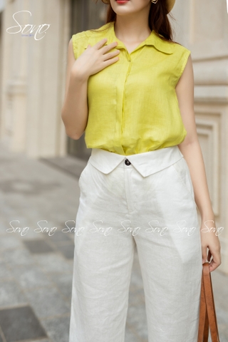 SONO - Quần dài linen bản lưng lật