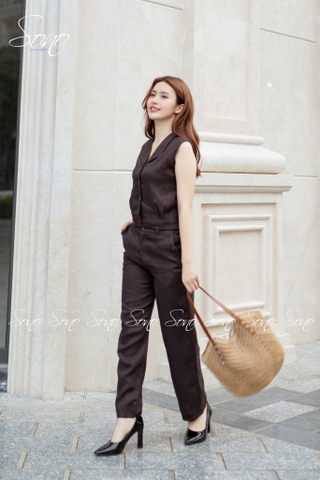 SONO - Bộ dài linen cổ bẻ nút gỗ