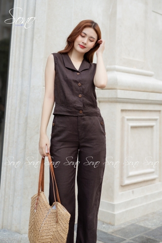 SONO - Bộ dài linen cổ bẻ nút gỗ