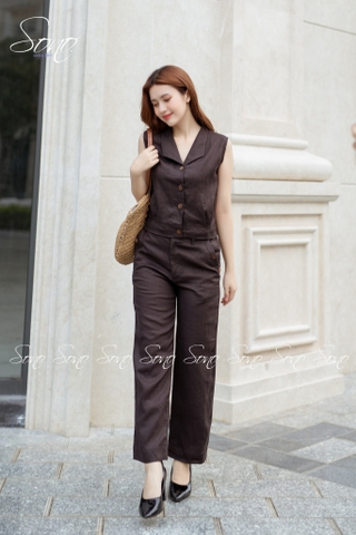 SONO - Bộ dài linen cổ bẻ nút gỗ