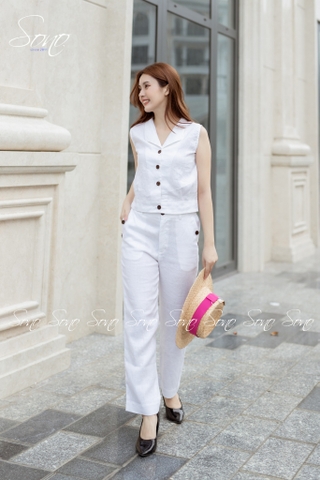 SONO - Bộ dài linen cổ bẻ nút gỗ