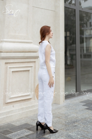 SONO - Bộ dài linen cổ bẻ nút gỗ