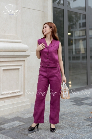 SONO - Bộ dài linen cổ bẻ nút gỗ