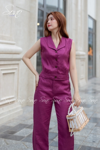 SONO - Bộ dài linen cổ bẻ nút gỗ