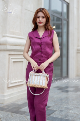 SONO - Bộ dài linen cổ bẻ nút gỗ