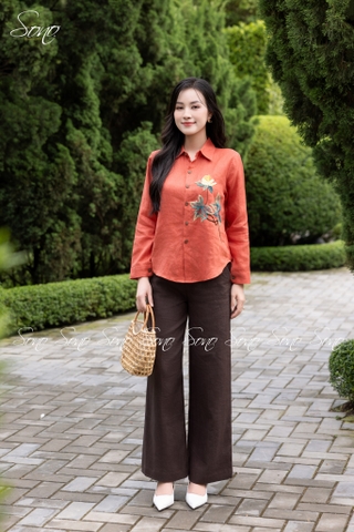 SONO - Áo sơ mi linen thêu nụ hoa
