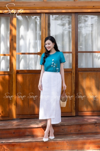 SONO - Áo linen thêu hoa phối cành hồng