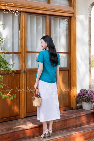 SONO - Áo linen thêu hoa phối cành hồng