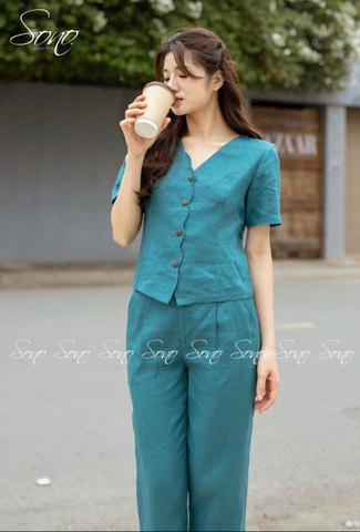 SONO - Bộ dài linen cổ lượn sóng