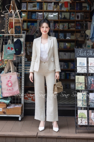 SONO - Quần linen form suông mix áo vest
