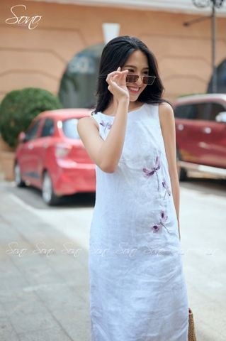 SONO - Đầm linen thêu chuồn chuồn